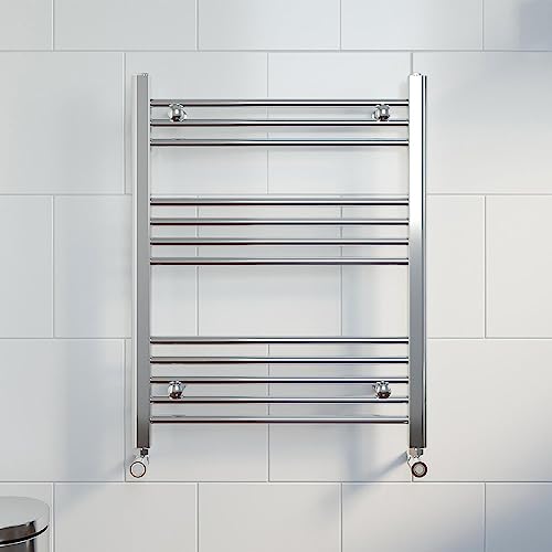 DuraTherm® 750 x 600mm Flat Straight Heated Towel Rail Radiator Modern Central Heating Bathroom Warmer Wall Mounted Ladder Rad, Polished Chrome
