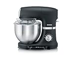 SEVERIN Küchenmaschine mit Waage, große Knetmaschine für bis zu 3 kg Kuchenteig, robuste Teigmaschine mit Knethaken, Flachrührer und Schneebesen, 1.000 W, schwarz, matt,Edelstahl, KM 3898