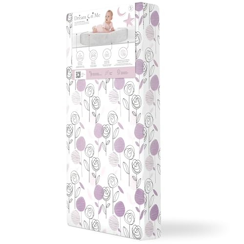 Image of Dream On Me Floral Dreams 5” Firm Fiber Crib & Toddler Mattress (52" L x 28" W), 2-in-1 Dual-Sided Infant & Toddler Support, Waterproof & Stain Resistant, GREENGUARD Gold & JPMA Certified - Rose Pink