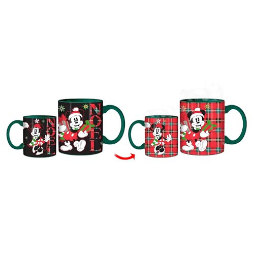 Silver Buffalo Disney Classic Holiday Joy Oh Joy Mickey Minnie Plaid Noel Heat Reveal Ceramic Mug, 14 Ounces