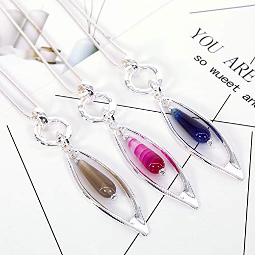 Necklace for Women Fashion Jewelry Bohemian Long Natural Stone Pendant Statement Silver Y Necklaces with Gift Box 6