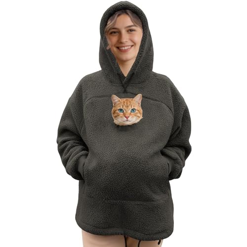 Sweat-shirt kangourou avec pochette pour chat porte-animal surdimensionné gris