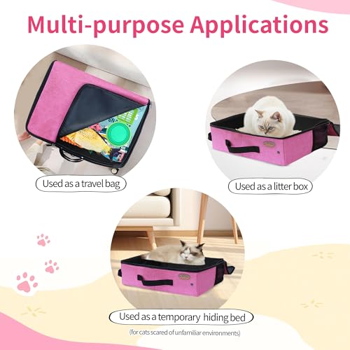 Image of Deblue Portable Cat Travel Litter Box with Lid, Collapsible Waterproof Cat Litter Carrier Box Lightweight Litter Box for Large Traveling Cats, Leak-Proof, Sturdy - Pink L