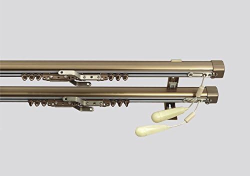 BarthSystème Practical Single and Double Curtain Rail with Wall/Ceiling Bracket - Single Cord Control, Champagne Bronze, Set Complet 280 cm