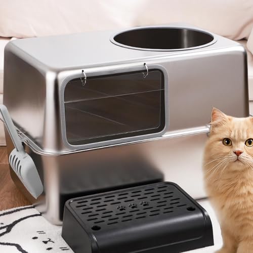 Arenero para gato metálico con tapa y pala acero inoxidable miniatura 4