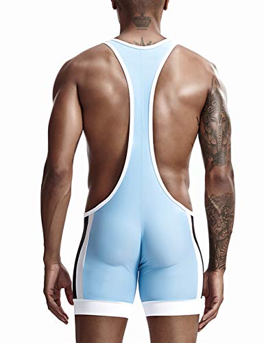 Gymskop Herren Wrestling Singuletts Athletic Supporters Slim Fit Sport Bodysuit Einteilige ärmellose Active Wrestling Trikot Gewichtheben Jumpsuits Hellblau L