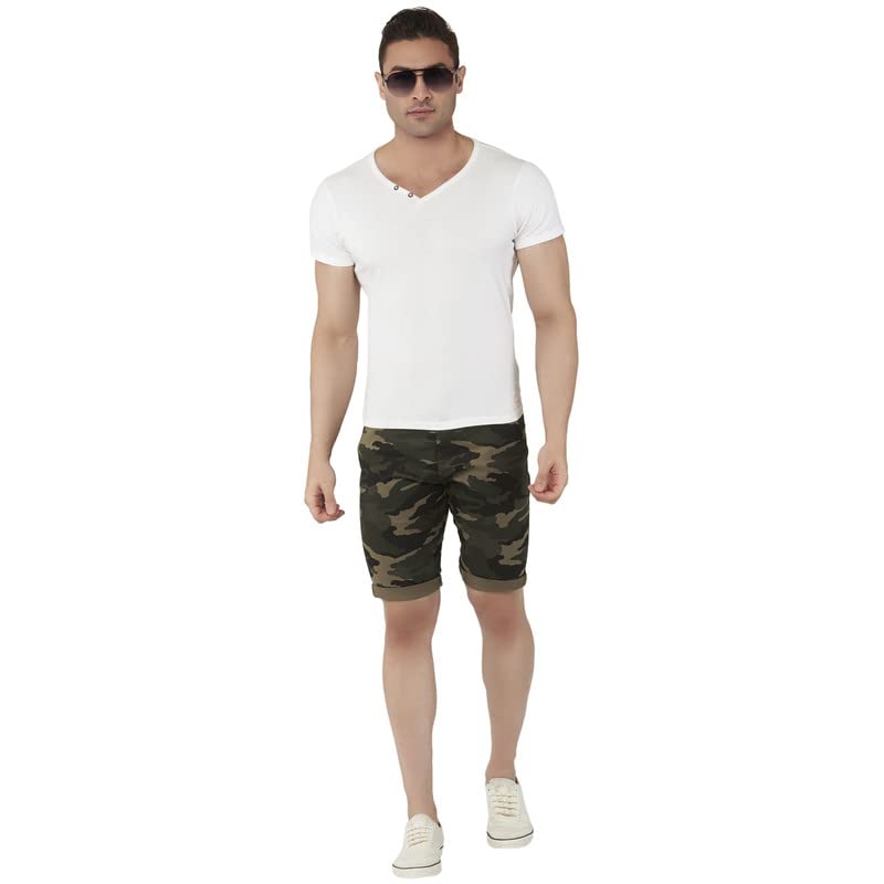 Image of BEEVEE Mens Camouflage Printed Fixed Waist 3 /4th with Belt.