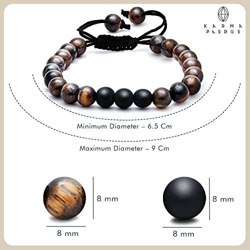 Healing Crystal Bracelet Combo, Chakra Bracelets For Women & Men, Bracelet For Meditation, Positive Energy & Balance, Handmade Bracelets Crystal By Karma Pledge (Black Matte And Tiger Eye Bracelet Combo) Pack Of 2 #TOP1