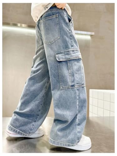 Verdusa Boys Jeans Baggy Vintage Straight Leg Denim Cargo Pants with Pockets 8-14 Years2