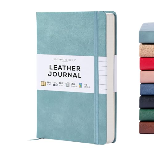 BEECHMORE BOOKS Lined Journal Notebook, 5.8 x 8.3 inch, A5 160 Lined Pages, Hardcover Leather Journals for Women, Men, Writing and Notebooks for Work - 120 GSM Thick Paper, Gifts Box Included