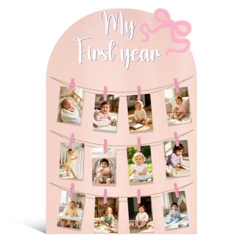APUDWN 19 x 29 In Pink Bow First Year Plastic Photo Board Standee Cutout