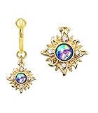 Fake Belly Navel Non Clip on Gold plated Blue synthetic Opal cz Petite Sun burst Ring