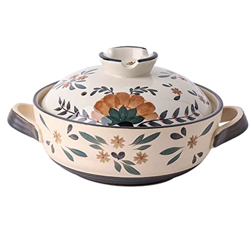 Olla Decorativa de Barro con Tapa - Cazuela de Cerámica for Guisos, Sopas y Cocción Lenta, Loza Tradicional for Cocina Casera(1.5L)
