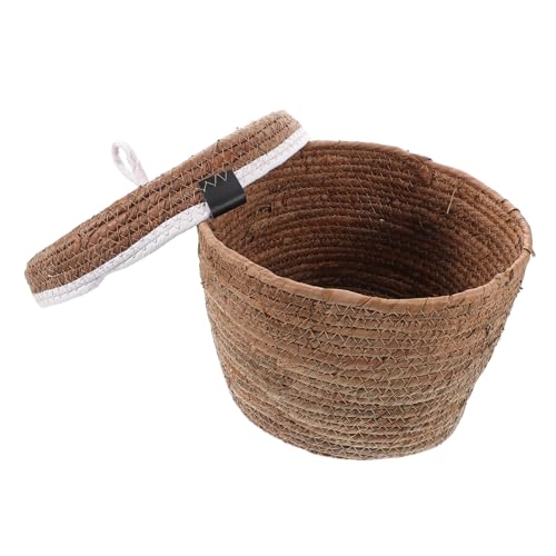 OUNONA cesta de almacenamiento de ratán cesta de pan de almacenamiento cesta de papel higiénico con tapa cesta pequeña con tapa canasta de frutas para la cocina Rota Brown