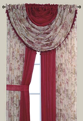 Sapphire Home Sheer Curtains - Two Tone 4 Panels Set w/Valance & Tiebacks, 55