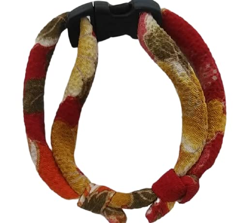 【 首輪処 】犬用首輪 猫用首輪 パピー チョーカーセーフティバックル 鈴なし やわらかい生地で首や被毛に負担がかからない(サイズ調整可)京都のちりめん生地 和風モダン おしゃれ かわいい (染井吉野)