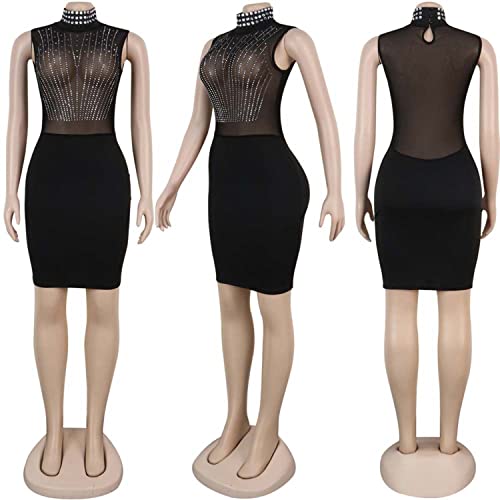Image of PORRCEY Women's Sexy Rhinestone Mesh See Through Party Night Prom Dress