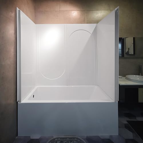 60' W x 32' D x 60' H Tub Shower Wall Panels, 4-Panel Tub Wall Surround Panels Kit, Waterproof, Easy to Install & Clean, Seamless Pattern, White