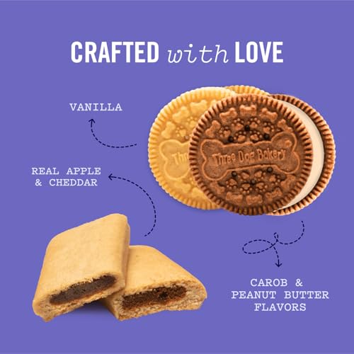 Three Dog Bakery Classic Cookies Variety Pack Premium Treats for Dogs, Carob/Peanut Butter, Golden/Vanilla, & Double Reward, 36 Ounces, (Pack of 3) - Thumbnail 2