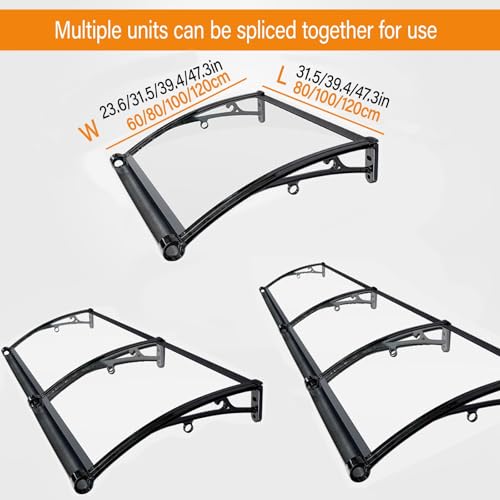 Auvent de porte transparent en polycarbonate avec support noir L6