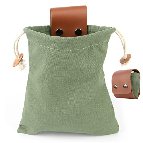 Wanglaism Pochette de Fourrage de Nourriture en Toile Sac Bushcraft Pliable Sac de Taille Sac à Outils Portable avec Cordon et Boucle ​pour Le Camping, la randonnée (Armée Verte) Cover