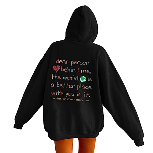 Sweat à capuche femme tendance preppy imprimé anime noir avec cordon de serrage