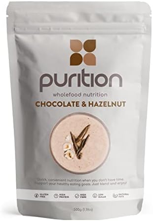Purition Chocolate & Hazelnut – High Protein Wholefood Shake | 500g Natural Meal Replacement with Whey Protein for Keto Diet, Weight Loss & Healthy Breakfasts | 12 Servings