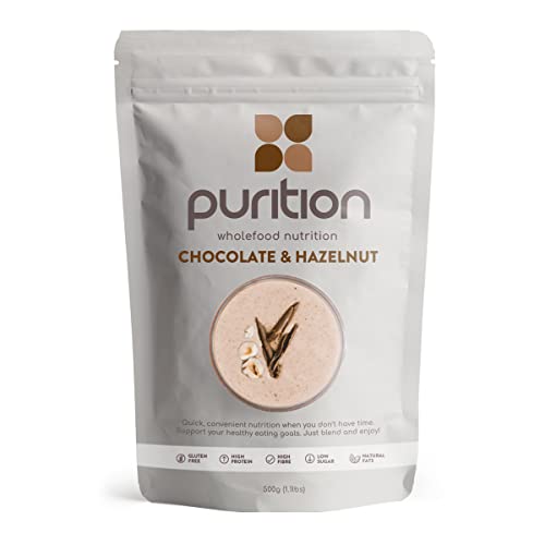 Purition Chocolate & Hazelnut – High Protein Wholefood Shake | 500g Natural Meal Replacement with Whey Protein for Keto Diet, Weight Loss & Healthy Breakfasts | 12 Servings