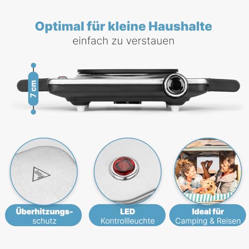 Clatronic® Kochplatte elektrisch mit 1500W | Herdplatte 1 Kochfeld für Küche, Büro oder Camping | elektrische Kochplatte mit stufenloser Temperatureinstellung | Einzelkochplatte Edelstahl | EKP 3788 – Bild 5