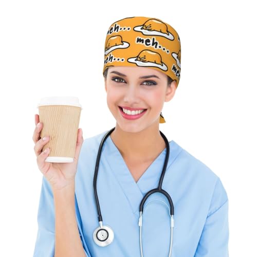 Image of Cute Pug Dog Print Working Cap Scrub Cap with Sweatband,Adjustable Fashion Bandage Tie Back Hat Headwear for Women Men