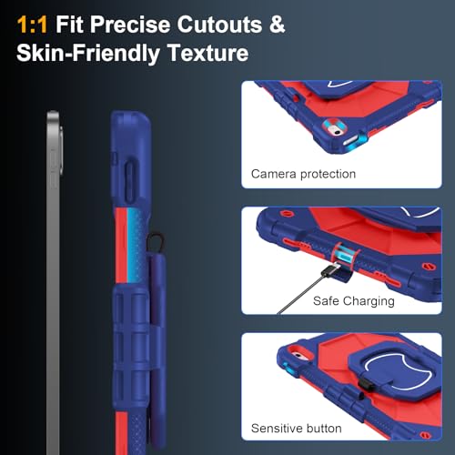 Image of Case for iPad (A16) 11th Generation 11 Inch 2025, Ubearkk for iPad 10th Generation 10.9 inch 2022 case with Screen Protector 360 Degree Rotating Stand Shoulder Strap Pencil Holder, Navy Red