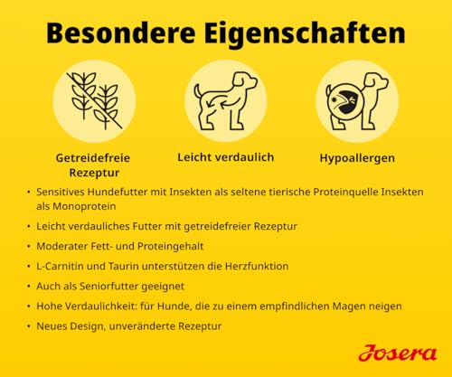 JOSERA Adult Hypoallergenic (1 x 3 kg) | Premium Trockenfutter für Erwachsene Hunde mit Unverträglichkeiten | Insekten als einzige tierische Proteinquelle | getreidefrei | hochverdaulich | 1er Pack