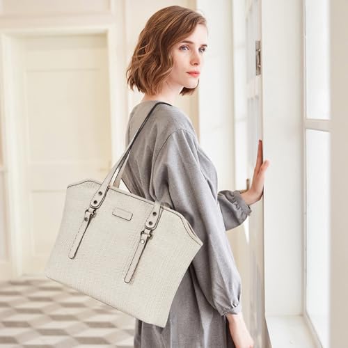 Image of Tote Bag for Women,Large Capacity Straw&Vegan Leather Tote Purses for Women,Shoulder Bags For Daily Travel Work Beach