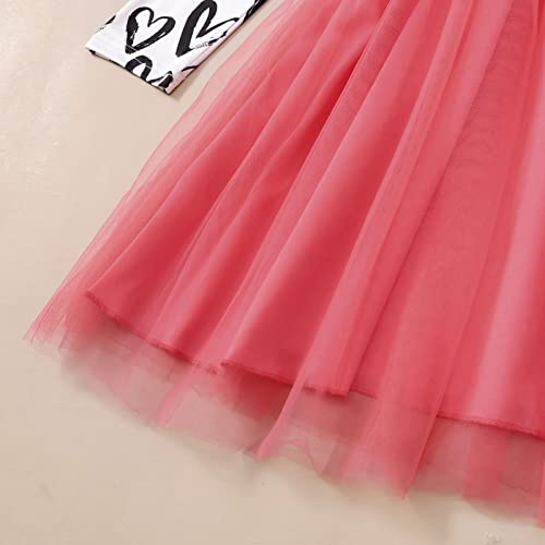 Patpat Kid Girl Dress Letter/Heart Print Bowknot Design Mesh Splice Casual Long-Sleeve Tutu Dress For Kids White 4-5 Years #TOP5