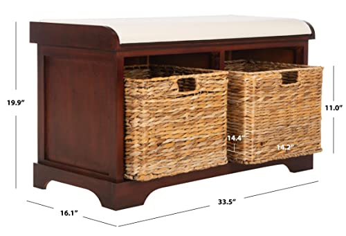 Safavieh Home Collection Freddy Cherry / Wicker Basket 2-Drawer Storage Bench With Cushion (Fully Assembled) #TOP1