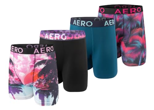 AEROPOSTALE Mens Boxer Briefs 4 Pack Poly Spandex Performance Boxer Briefs Underwear(Multicolored/Black/Blue/Multicolored, Medium)