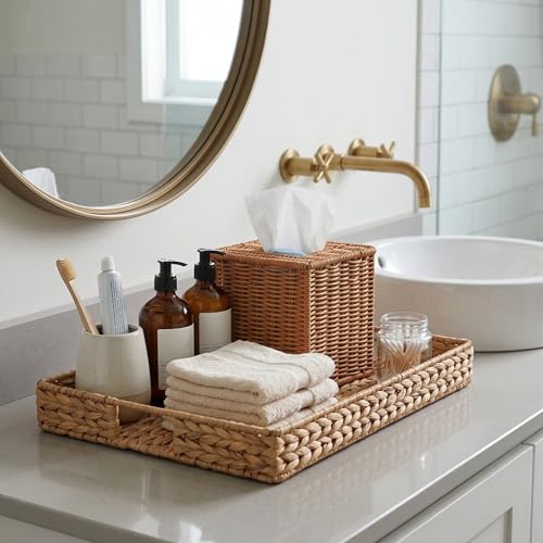 Square Rattan Tissue Box Cover, Hand Woven Wicker Tissue Holder for Bathroom Living Room Bedroom, Home Decor Organizer, 5.5 x 5.5 x 5.7 Inch, Natural by V-ZIYAZA - Image 4