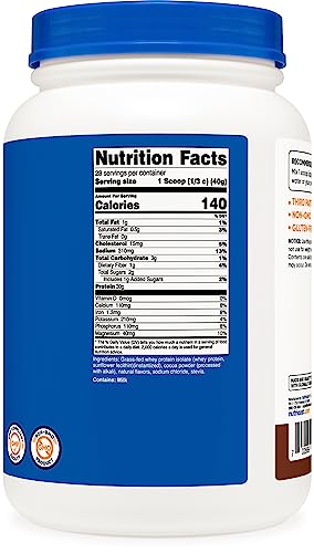 Nutricost Grass-Fed Whey Protein Isolate (Chocolate) 2Lbs - Non-Gmo, Gluten Free, Natural Flavors #TOP3