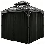 Gazebo Curtains Outdoor Waterproof 4 Panels with Zipper, Privacy & Weather Resistant Gazebo Side Wall Replacement, Outdoor Curtains for Patio Garden (Black, 10' x 12')