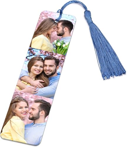 Custom Bookmark Personalized Metal Bookmarks Tassels with Photo & Text Double Sided DIY Bookmark Gift for Women Men Book Lovers Graduate Teacher Classmate Birthday