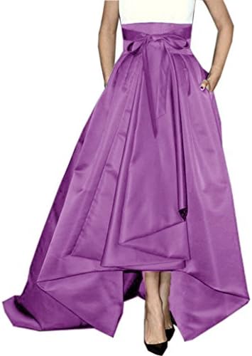 Lisong Women Floor Length High Low Bowknot Belt Satin Party Skirt