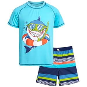 Quad Seven Boys’ Rashguard Set – Short Sleeve Swim Shirt and Bathing Suit Set (Size: 5-12)