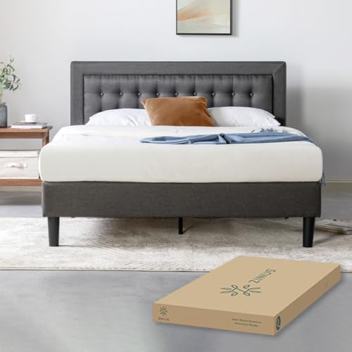 ZINUS Dachelle Upholstered Button Tufted Premium Platform Bed, Mattress Foundation, Easy Assembly, Strong Wood Slat Support, Dark Grey, Twin