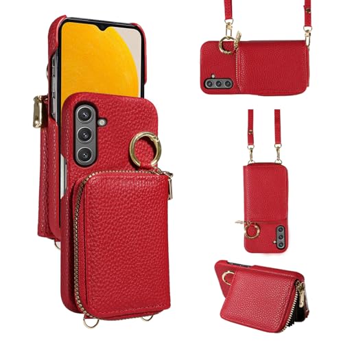 Furiet Zipper Flip Organ Wallet Case for Samsung Galaxy A13 5G Women Red