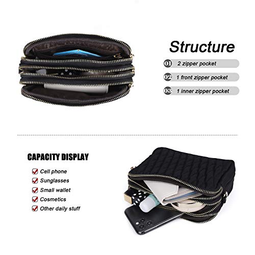 Triple Zip Small Crossbody Wallet Purse For Women Quilted Cross Body Bag With Detachable Strap… #TOP3