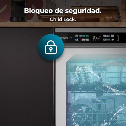 Cecotec Geschirrspüler 60 cm - Freistehend Bolero Aguazero 6210 Inox D. 15 Bestecke, energieeffizient, XXL Fullcolor Display, drittes Fach, 14 Programme, Dual Zone Wash, verstellbares Fach, Edelstahl