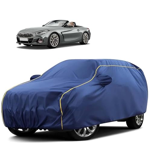 Image of Sulfar 100% Water Resistant Car Body Cover Compatible with Mirror for BMW Z4 M40i (Triple Stitched, Full Bottom Elastic, Blue Tafetta with Yellow Piping)
