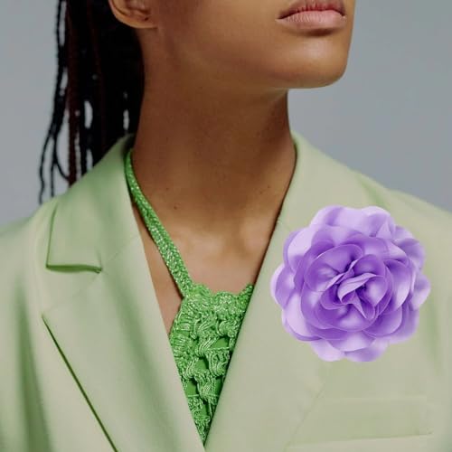 Image of Dainty Fabric Rose & Camellia Flower Oversized Brooch Pins & Hair Clip - Large Lapel Pin, 4.3in /7.5in