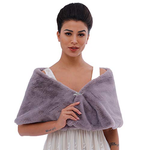 Women's Short 1920 Faux Fur Shawl Bridal Wedding Fur Wraps and Shawls Faux Mink Shawl for Women and Girls