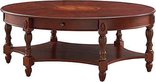 Leemtorig Oval Coffee Table For Living Room, Round Solid Wood Coffee Table With Storage Drawer, Vintage Cocktail Table, 46"X29"X18.2", Easy Assemble, Cherry Walnut, Kfz-1533-Wd-Dr #TOP7